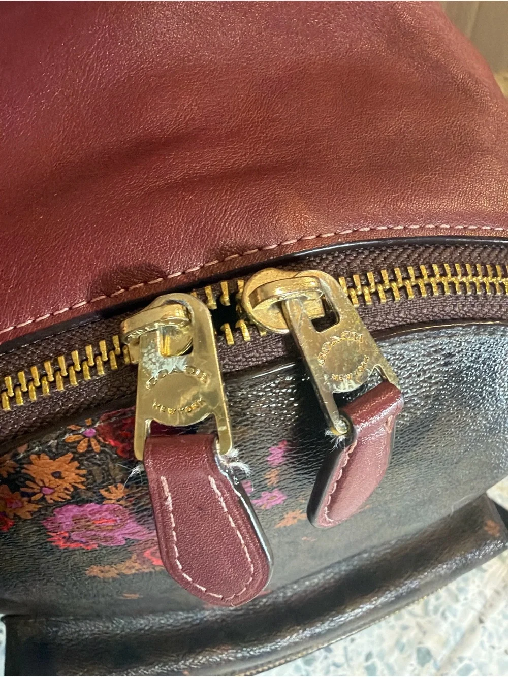 Coach F38049 Prairie Floral Signature Canvas Backpack Burgundy Leather - Picture 5 of 13